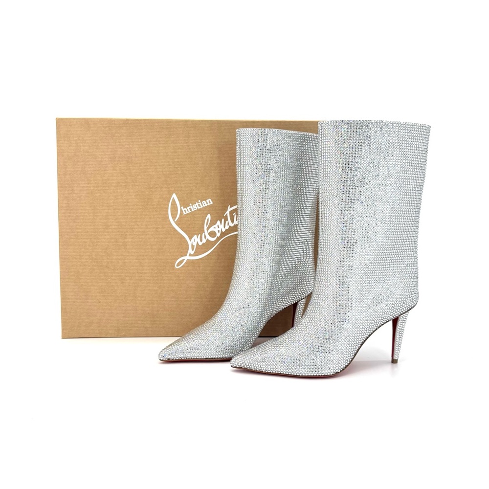 NIB Christian Louboutin Astrilarge Strass Booty 85 Pointed Toe Boots 36.5 - Picture 2 of 10